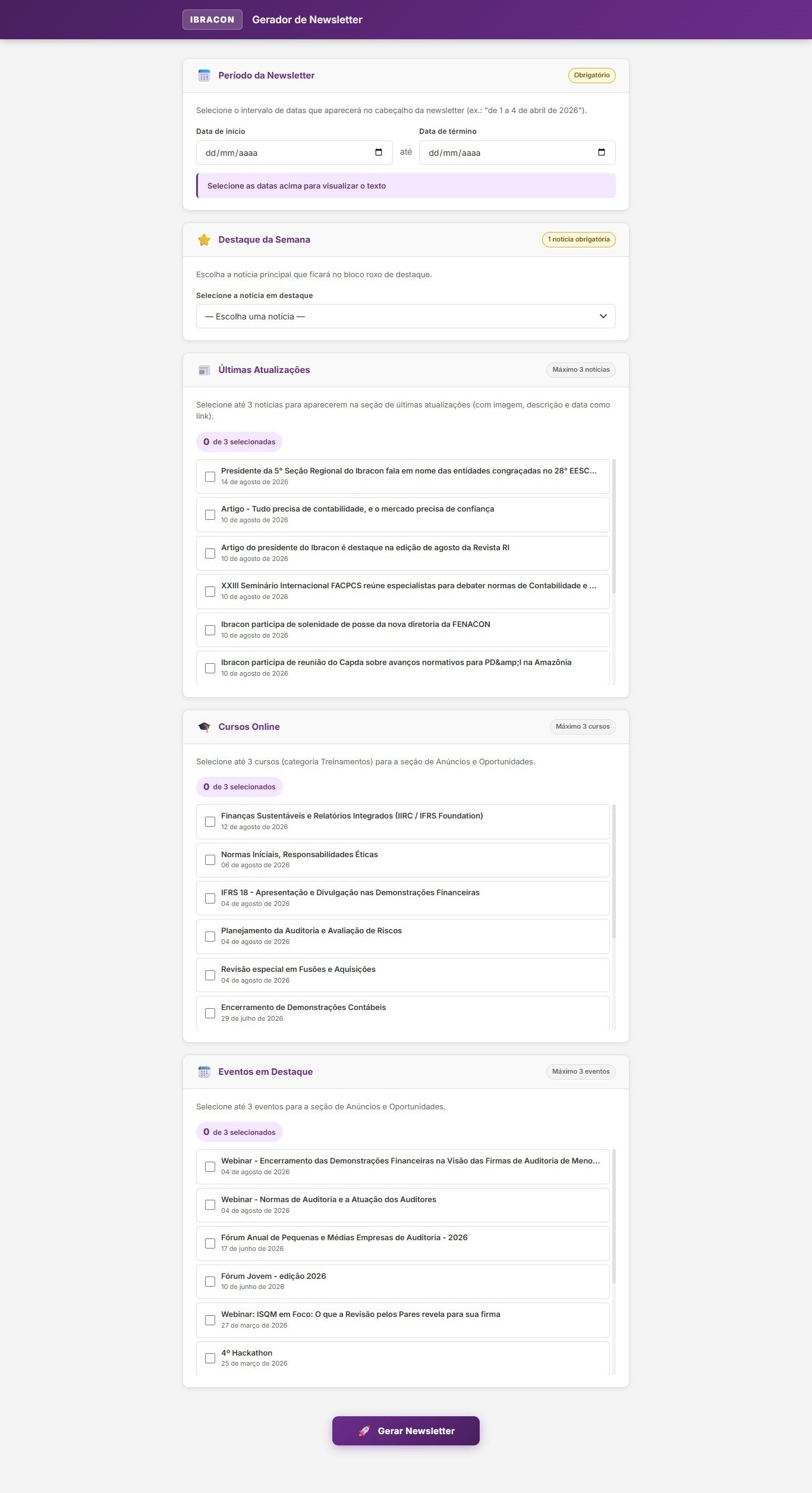 Ibracon — Gerador de Newsletters